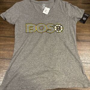 Boston Bruins NHL V Neck T-shirt Girls Size S 4/6 Gray Officially Licensed‎